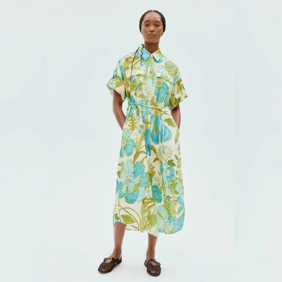 Alemais | Dresses | Alemais Janis Floral Print Belted Linen Midi Shirtdress  | Poshmark